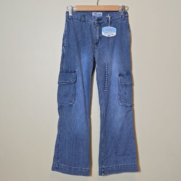 Vintage Old Navy 2003 Y2K Wide Leg Cargo Jeans Girls 14 New Old Stock Utility - Picture 1 of 12